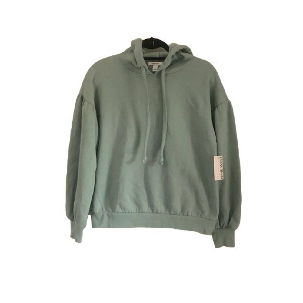 Nine West Womens Sage Green Balloon Puff Sleeve Soft Pullover Hoodie Sweater S
